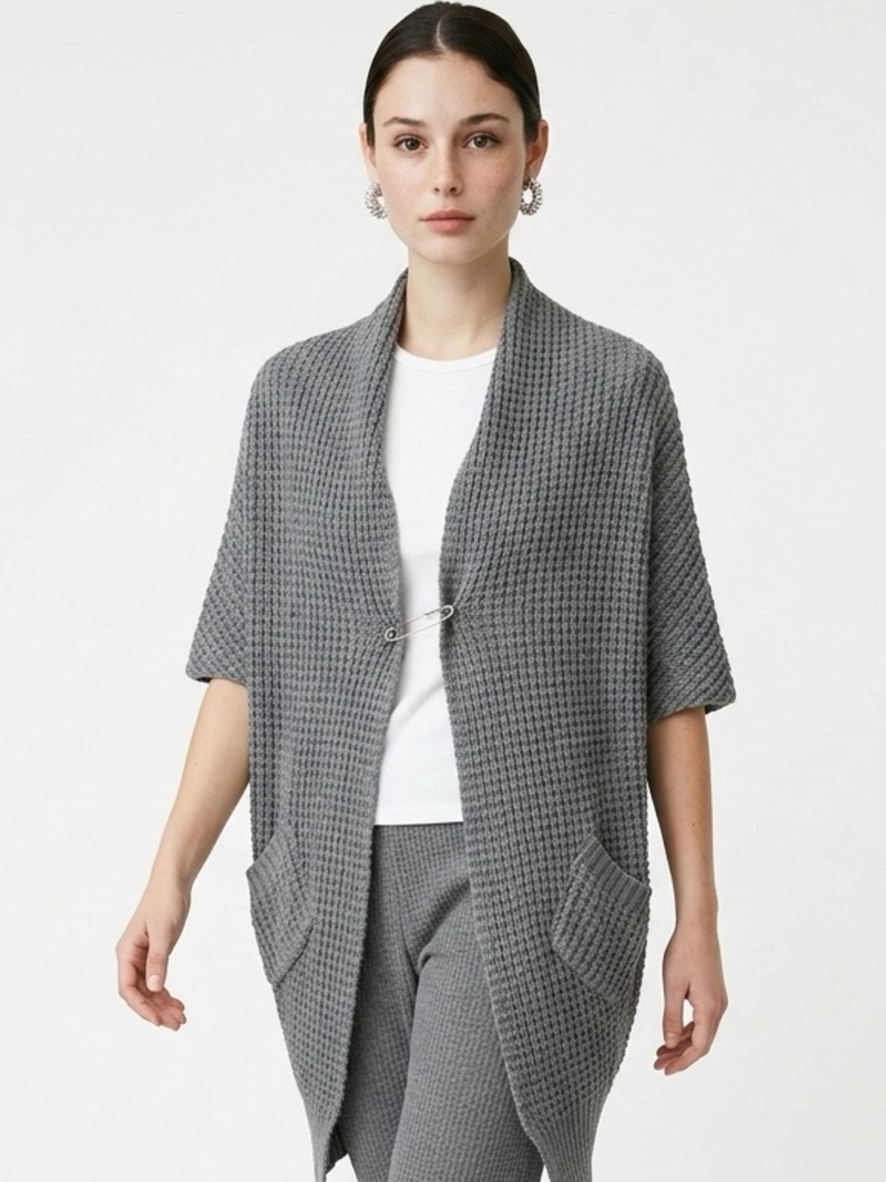 FOREVER 21 | Gray Knit Kimono Cardigan Jumbo Safety Pin Closure Women’s Size M